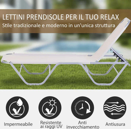 Lettino-Prendisole-in-Alluminio-con-Schienale-Reclinabile-a-5-Livelli,-163x58.5x91cm,-Crema-84B-386CW