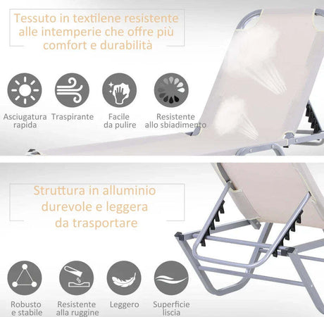 Lettino-Prendisole-in-Alluminio-con-Schienale-Reclinabile-a-5-Livelli,-163x58.5x91cm,-Crema-84B-386CW