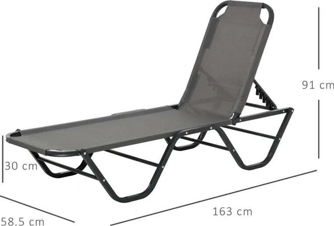 Lettino-Prendisole-in-Alluminio-con-Schienale-Reclinabile-a-5-Livelli,-163x58.5x91cm,-Grigio-84B-386GY