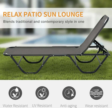 Lettino-Prendisole-in-Alluminio-con-Schienale-Reclinabile-a-5-Livelli,-163x58.5x91cm,-Grigio-84B-386GY