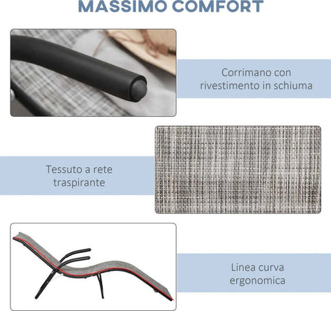 Lettino-Prendisole-Pieghevole-Ergonomico-da-Esterno-in-Metallo-e-Tessuto-a-Rete,-170x62x68cm,-Grigio-84B-669