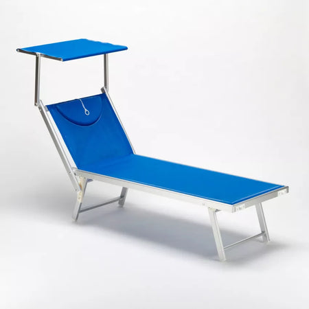 Lettino prendisole con tettuccio e cuscino "Bari" in alluminio da giardino