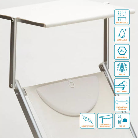 Lettino prendisole con tettuccio e cuscino "Bari" in alluminio da giardino