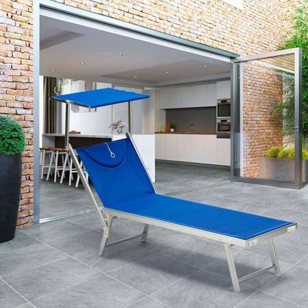 Lettino prendisole con tettuccio e cuscino "Bari" in alluminio da giardino