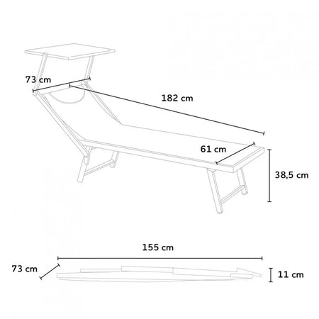 Lettino prendisole con tettuccio e cuscino "Bari" in alluminio da giardino