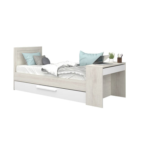 Letto 1950 con scrivania integrata e letto estraibile reversibile bianco vintage e bianco