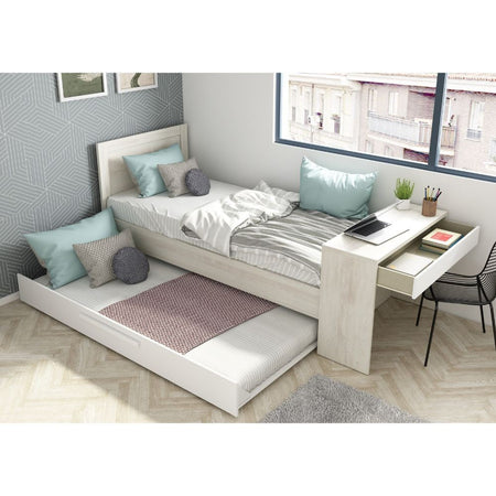 Letto 1950 con scrivania integrata e letto estraibile reversibile bianco vintage e bianco