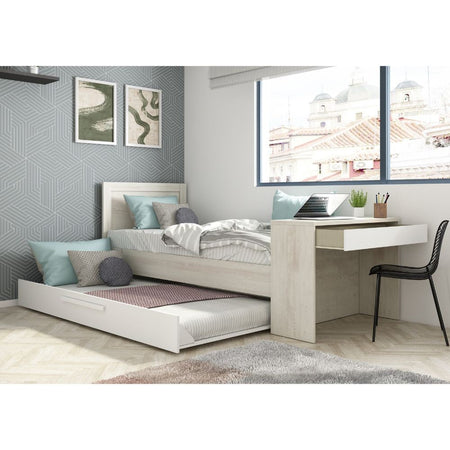 Letto 1950 con scrivania integrata e letto estraibile reversibile bianco vintage e bianco