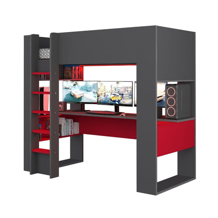 Letto a castello 5050 antracite rosso con scrivania