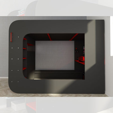 Letto a soppalco 5000 con postazione gamer reversibile antracite rosso
