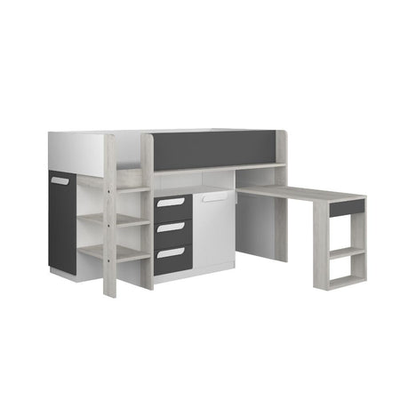 Letto a soppalco 6020 bianco antracite con scrivania estraibile reversibile
