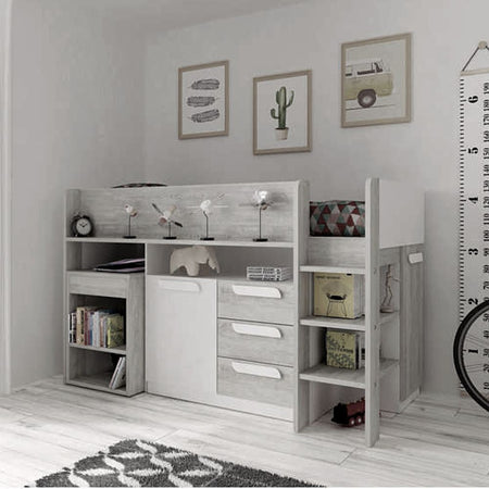 Letto a soppalco 6020 bianco antracite con scrivania estraibile reversibile