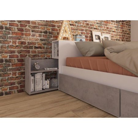 Letto contenitore 1566 alla francese con 4 cassettoni e comodini estraibili colore bianco e cemento