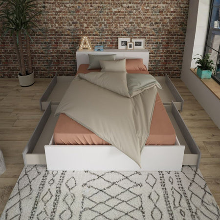 Letto contenitore 1566 alla francese con 4 cassettoni e comodini estraibili colore bianco e cemento