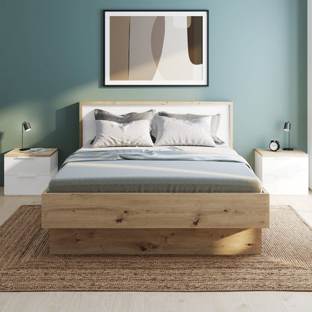 Letto moderno matrimoniale "Mundi" struttura in legno rovere e bianco con spalliera