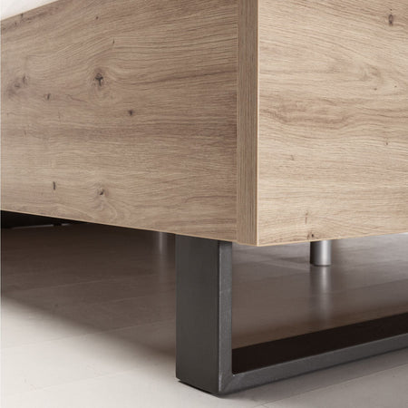 Letto moderno matrimoniale "Lafabrica" struttura in legno rovere e nero con spalliera