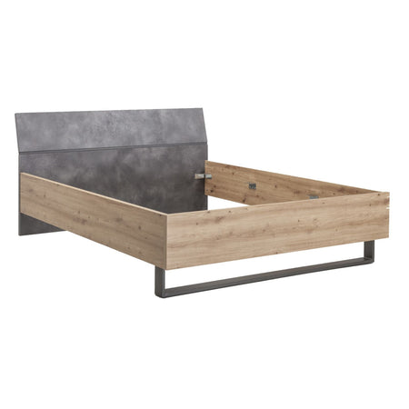 Letto moderno matrimoniale "Lafabrica" struttura in legno rovere e nero con spalliera