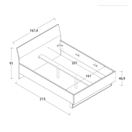 Letto moderno matrimoniale "Lafabrica" struttura in legno rovere e nero con spalliera