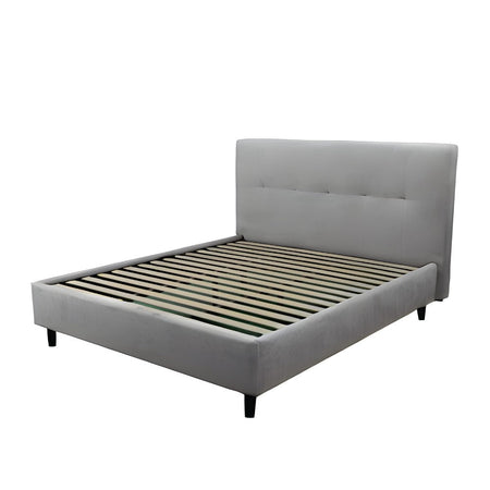 Letto matrimoniale Snello con rete fissa in tessuto grigio chiaro