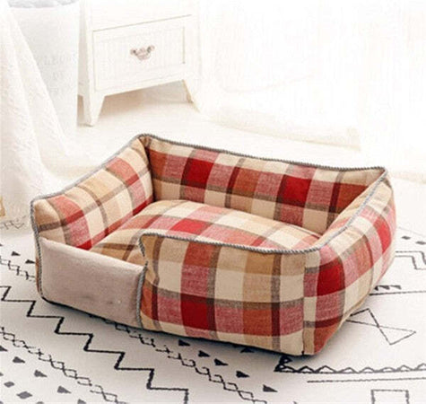Letto-Per-Cani-Traspirante-Cotone-Lavabile-Divano-Tg.xl-76-X-71-Cm-Griglia-Rossa