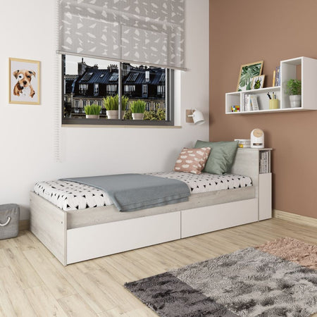Letto singolo 1666 bianco vintage e bianco con comodino estraibile