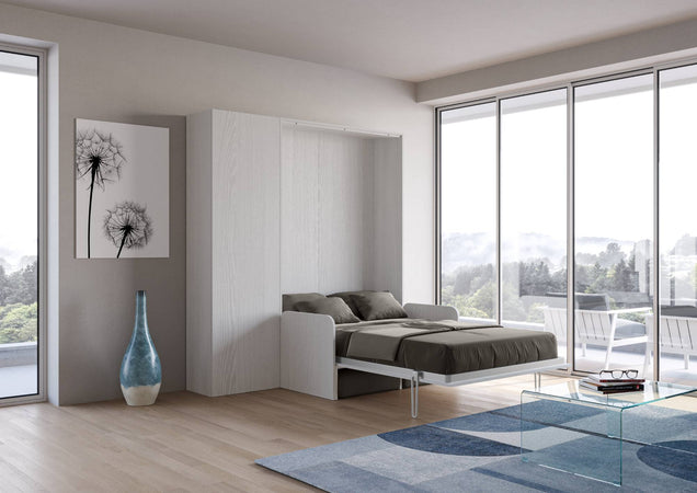 Letto "Palermo" matrimoniale a scomparsa con divano, in legno, con apertura verticale, per camera da letto