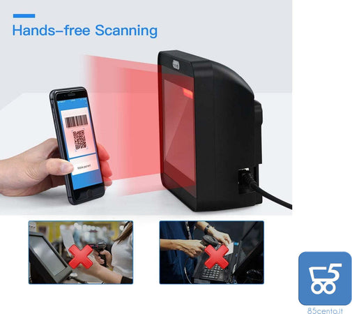 Lettore di Codici a Barre a Mani Libere QR 2D 1D Automatico Desktop Omnidirezionale Grande finestra di scansione per leggere PDF417 su Carta d'Identità Patenti Passaporti