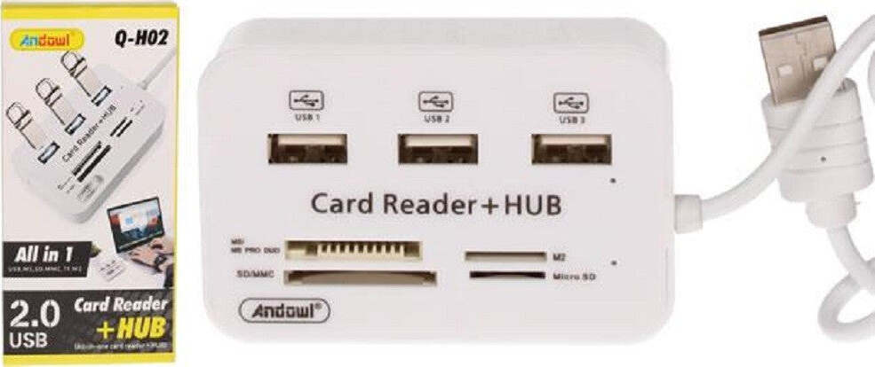 Lettore Di Schede Carte + Hub Usb 2.0 3 Porte Usb Slot Ms Sd Mmc Tf M2 Q-h02 Elettronica/Informatica/Accessori/USB Hub Trade Shop italia - Napoli, Commerciovirtuoso.it