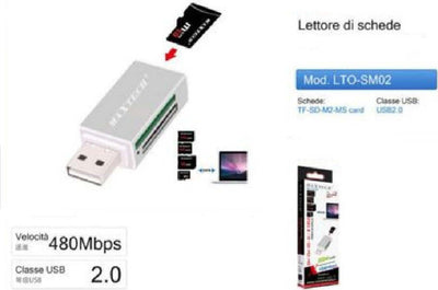 Lettore Di Schede Memoria Memory Card Usb 2.0 480 Mbps Tf/sd/m2/ms Card Lto-sm02 Elettronica/Informatica/Dispositivi archiviazione dati/Dispositivi archiviazione dati esterni/Schede di memoria/Schede SecureDigital Trade Shop italia - Napoli, Commerciovirtuoso.it