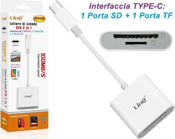 Lettore-Di-Schede-Memory-Card-Otg-2in1-Interfaccia-Type-c-Con-Porte-Sd/tf-Ith499