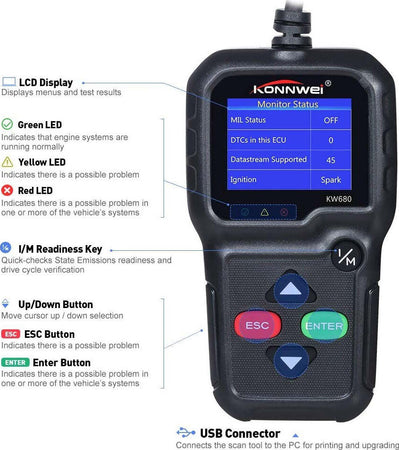LETTORE OBD KONNWEI KW680 SCANNER CODICI AUTO DIAGNOSTICA TESTER ANALISI OBD2II  Trade Shop italia - Napoli, Commerciovirtuoso.it