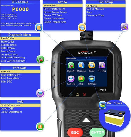 LETTORE OBD KONNWEI KW680 SCANNER CODICI AUTO DIAGNOSTICA TESTER ANALISI OBD2II  Trade Shop italia - Napoli, Commerciovirtuoso.it