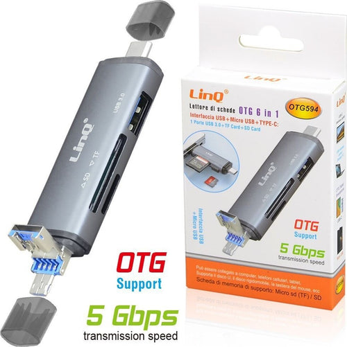 Lettore Schede Memory Card Otg 6in1 Usb Microusb Type-c Usb3.0 Tf Sd Card Otg594 Elettronica/Informatica/Accessori/Adattatori/Adattatori USB a USB Trade Shop italia - Napoli, Commerciovirtuoso.it
