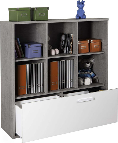 Libreria a 6 cubi con cestone doppio MiPiace elegante e moderna Casa e cucina/Arredamento/Studio/Mobiletti e credenze/Librerie Decor Space - Altamura, Commerciovirtuoso.it