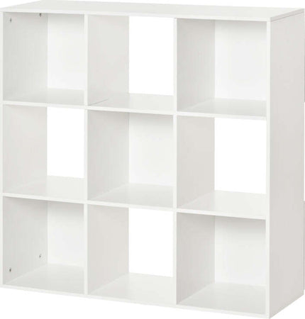 Libreria-Bianca-per-Casa-e-Ufficio,-Scaffale-dal-Design-Moderno-con-9-Scomparti-in-Legno,-91.5-x-29.5-x-91.5-cm-VB3833-422WTVB3