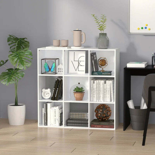 Libreria-Bianca-per-Casa-e-Ufficio,-Scaffale-dal-Design-Moderno-con-9-Scomparti-in-Legno,-91.5-x-29.5-x-91.5-cm-VB3833-422WTVB3