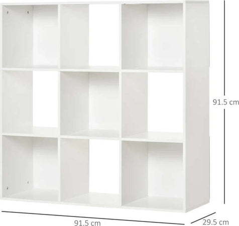 Libreria-Bianca-per-Casa-e-Ufficio,-Scaffale-dal-Design-Moderno-con-9-Scomparti-in-Legno,-91.5-x-29.5-x-91.5-cm-VB3833-422WTVB3