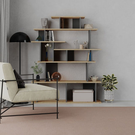 Libreria design Apollon rovere e antracite