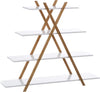 Libreria-Design-Moderno-Scaffale-4-Ripiani-Legno-MDF-e-Bambu-Casa-Ufficio-Bianco