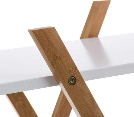 Libreria-Design-Moderno-Scaffale-4-Ripiani-Legno-MDF-e-Bambu-Casa-Ufficio-Bianco