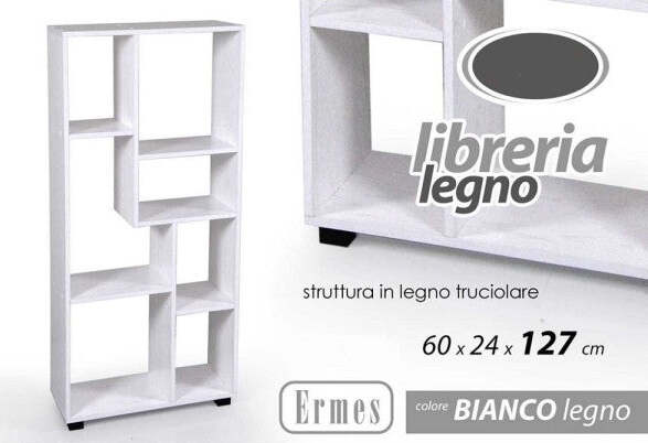 Libreria-H127x60x24-Cm-Ripiani-In-Legno-Bianco-Striato-Mobile-Scaffale-750892
