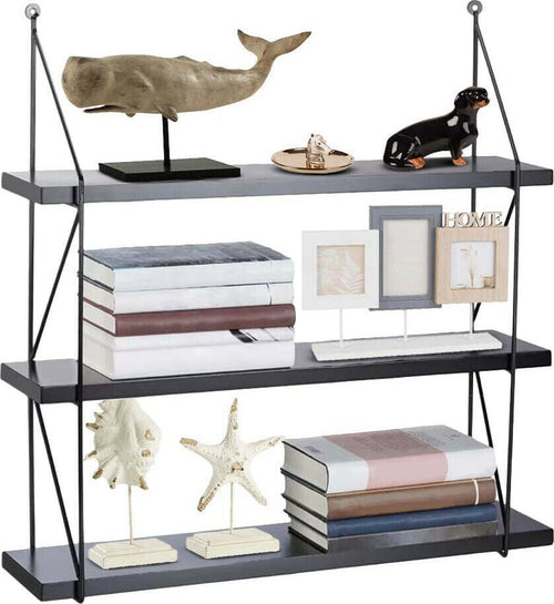 Libreria Mensole Scaffale Parete Design Moderna Legno Metallo 3 Ripiani Nero Casa e cucina/Organizzazione interni/Porta oggetti cassetti e scaffali/Mensole da muro Trade Shop italia - Napoli, Commerciovirtuoso.it
