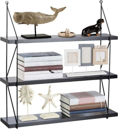 Libreria-Mensole-Scaffale-Parete-Design-Moderna-Legno-Metallo-3-Ripiani-Nero