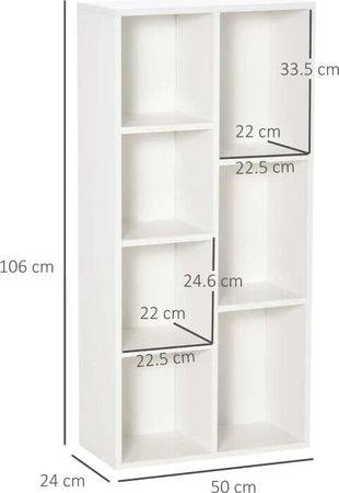 Libreria-Moderna-a-Cubi-con-7-Ripiani,-in-Legno-Truciolato,-50x24x106-cm,-Bianca-VF6836-367WTVF6
