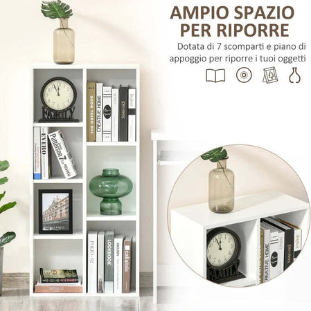 Libreria-Moderna-a-Cubi-con-7-Ripiani,-in-Legno-Truciolato,-50x24x106-cm,-Bianca-VF6836-367WTVF6