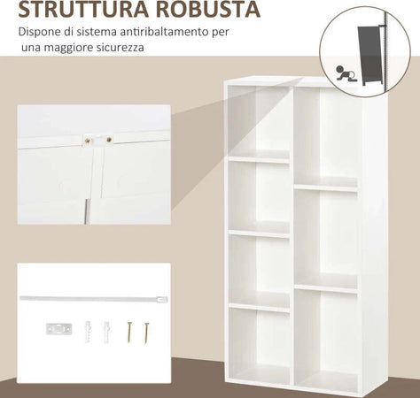 Libreria-Moderna-a-Cubi-con-7-Ripiani,-in-Legno-Truciolato,-50x24x106-cm,-Bianca-VF6836-367WTVF6