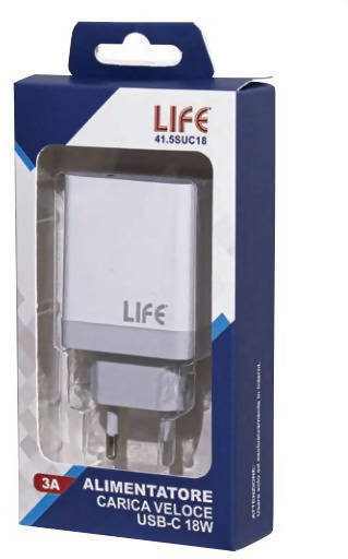 Life Alimentatore Switch Carica Veloce Usb Tipo C 18w 5v 3a Max 100/240vac Bianco Alimentatore Compatibile Iphone 12