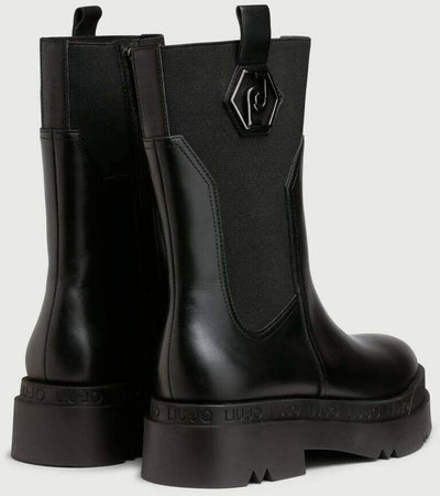 Liu Jo Stivale Donna Nero Chelsea Boots in Pelle Stivaletto Casual Con Suola in Gomma Platform 5 Cm Collezione Aut-Inv 2022/2023