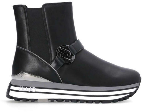Liu Jo Stivali Donna Boot Sneakers in Pelle Neri Stivaletti Casual Con Elastici E Suola in Gomma 4,5 Cm Collezione Aut-Inv 2022/2023