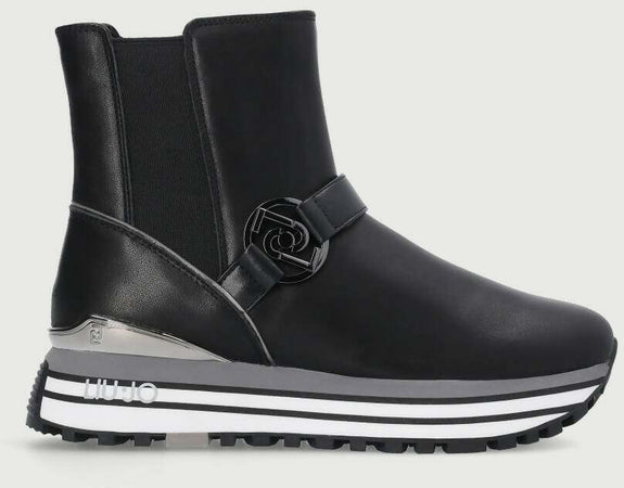 Liu Jo Stivali Donna Boot Sneakers in Pelle Neri Stivaletti Casual Con Elastici E Suola in Gomma 4,5 Cm Collezione Aut-Inv 2022/2023